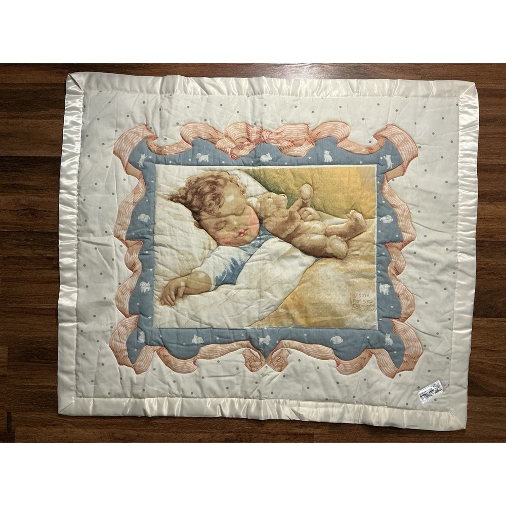 Project Linus Sleeping Child W/Teddy Bessie Pease Gutmann Bedtime Crib Blanket